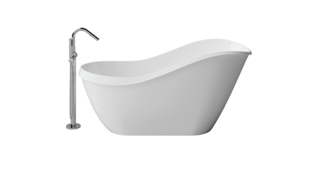 Onda Solid Surface White Soaking Freestanding Bathtub 67"